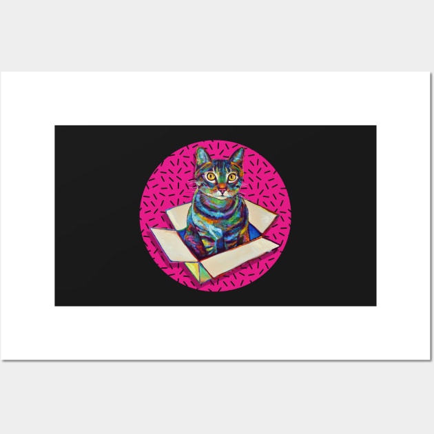 Psychedelic 80s Hot Pink Cat Sticker Wall Art by RobertPhelpsArt